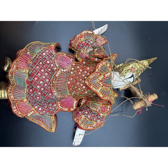 Vintage Thailand Asian Marionette Wooden Puppet Hand Painted 14” Ornate Nice! - Picture 9 of 9